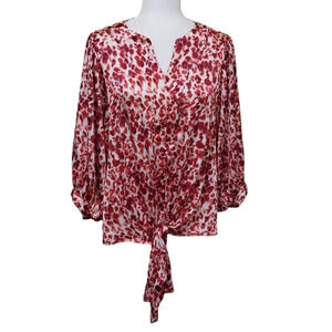 CHICOS TIE-FRONT FLORAL PRINT BLOUSE - SIZE 1 (M 8/10) V-neck & Dolmen sleeves